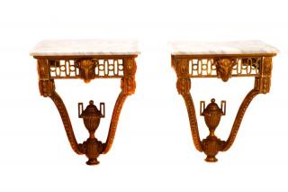 Appraisal: Pair Italian Neoclassical Giltwood Console Tables Continental likely Italian th