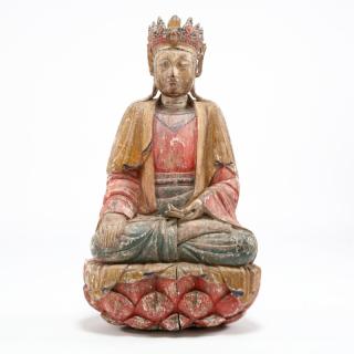 Appraisal: A Large Wooden Sculpture of Seated Guanyi antique shares similar