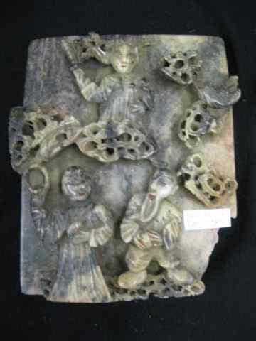 Appraisal: Chinese Carved Soapstone Plaques trio of figures '' x ''