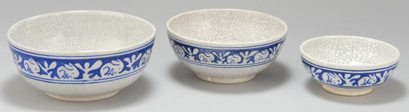 Appraisal: NEST OF THREE DEDHAM POTTERY BOWLS In Rabbit pattern Diameters