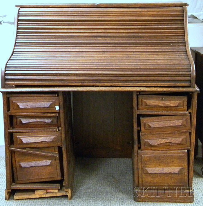 Appraisal: Late th Early th Century Oak Roll-top Desk wd in