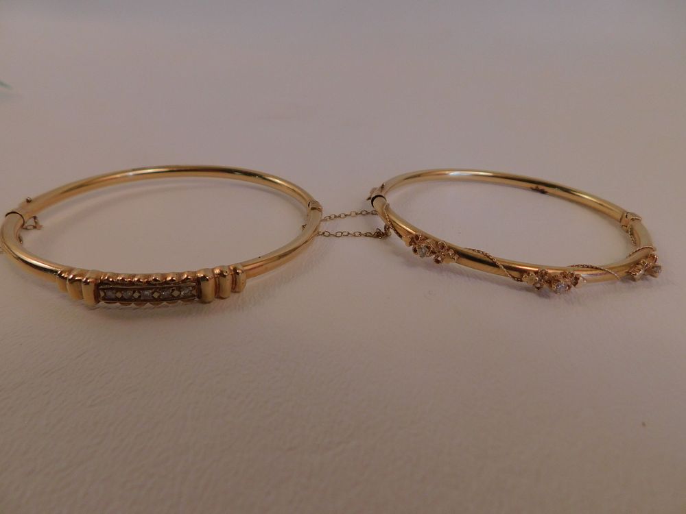 Appraisal: GOLD DIAMOND BRACELETS Lot gold bracelets with inset diamonds stamped