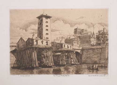 Appraisal: CHARLES MERYON La Pompe Notre-Dame Etching on light tan chine