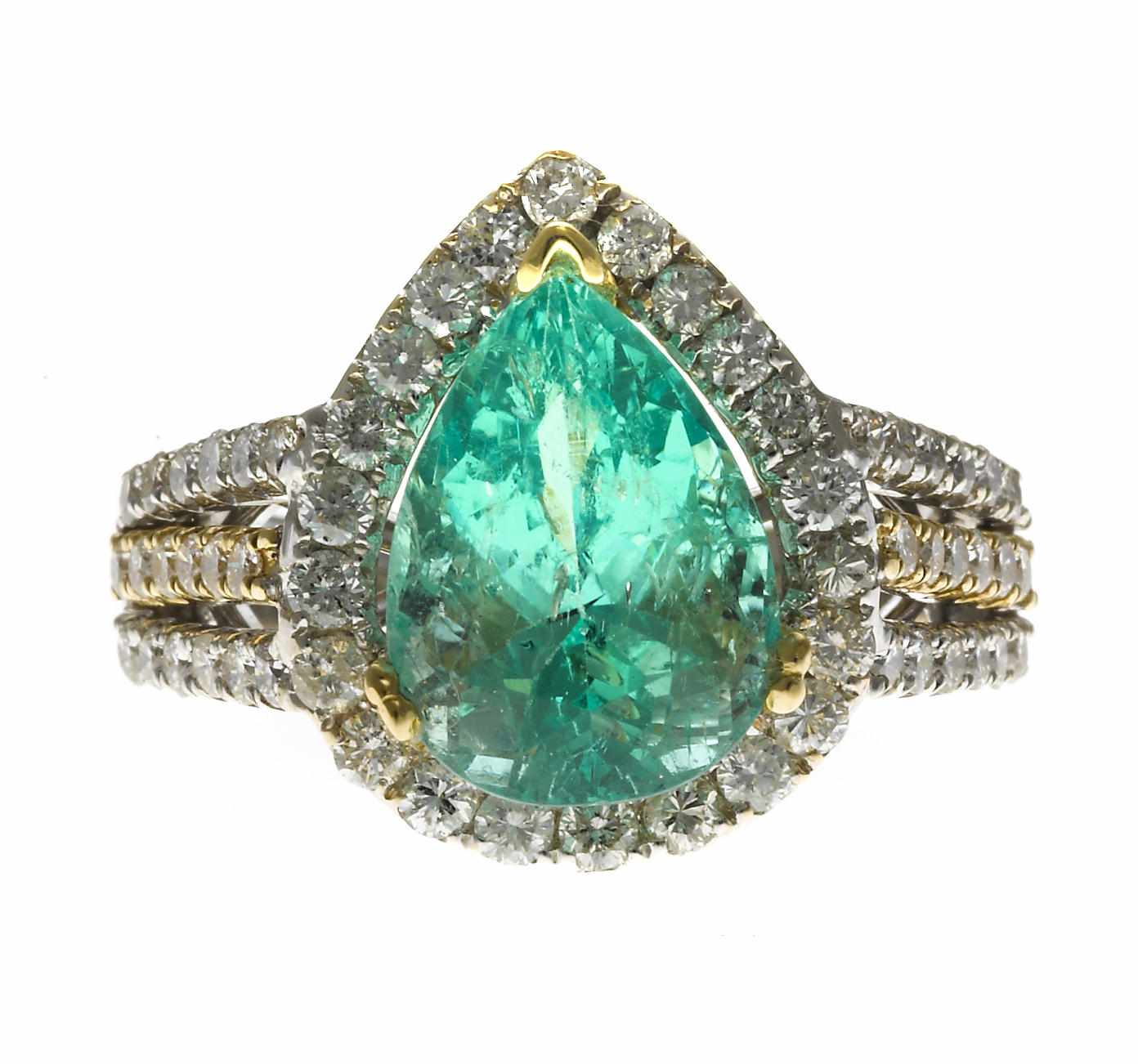 Appraisal: An emerald and diamond ring pear-shaped emerald weighing approximately carats