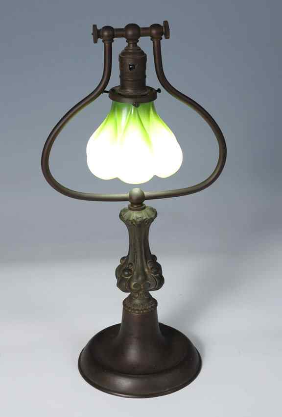 Appraisal: E MILLER TULIP SHADE TABLE LAMP Cast metal base marked