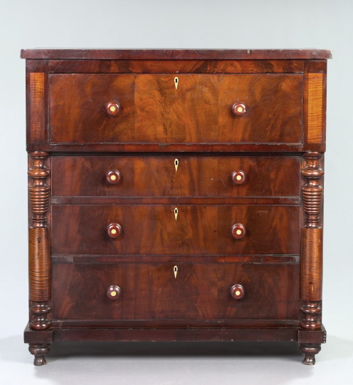 Appraisal: American Sheraton Figured Maple Cherry and Figured Walnut Bonnet Chest