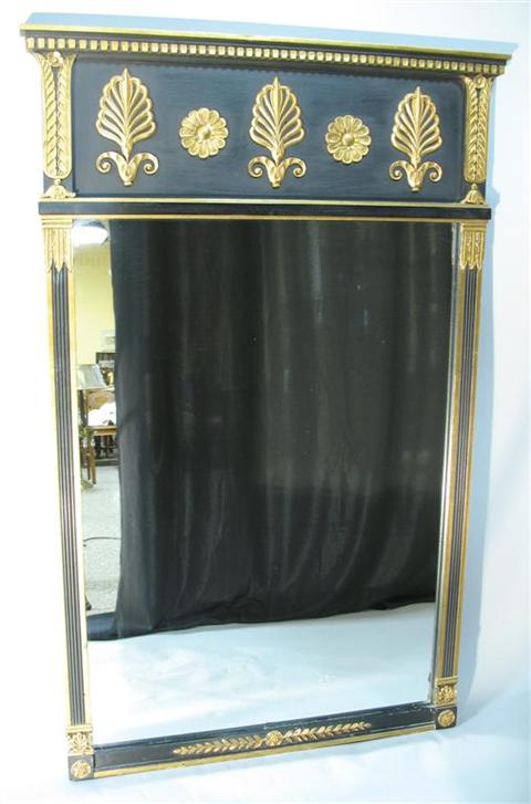 Appraisal: REGENCY STYLE GOLD AND BLACK PAINTED MIRROR th century the