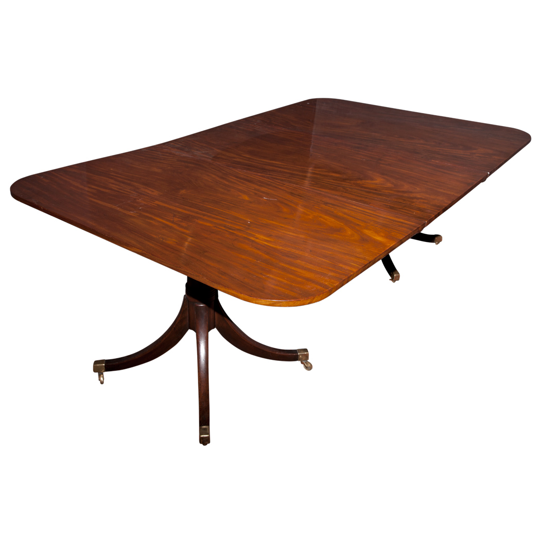 Appraisal: George III Style Mahogany Double-Pedestal Dining Table The rectangular top