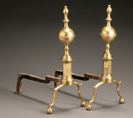 Appraisal: Pair of Federal Brass 'Ball and Steeple' Andirons Probably New