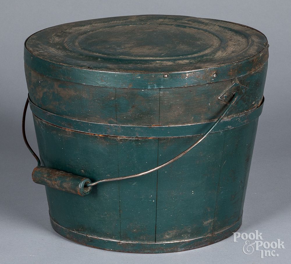 Appraisal: Green painted firkin Green painted firkin stamped R Warner Co