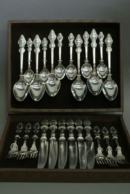 Appraisal: A Russian silver plated boxed cutlery service place setting for