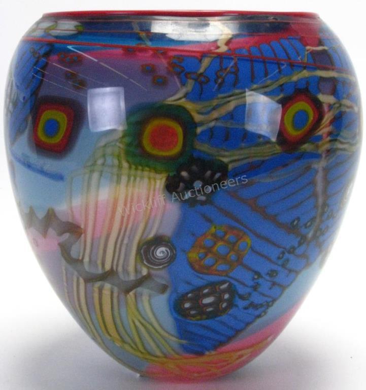 Appraisal: Wes Hunting Art Glass Vessel Wes Hunting American th st