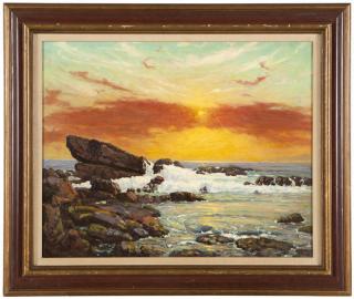 Appraisal: Charles L A Smith Rocky coastal at sunset signed and