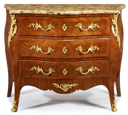 Appraisal: Louis XVI style marble top gilt bronze mounted kingwood commode