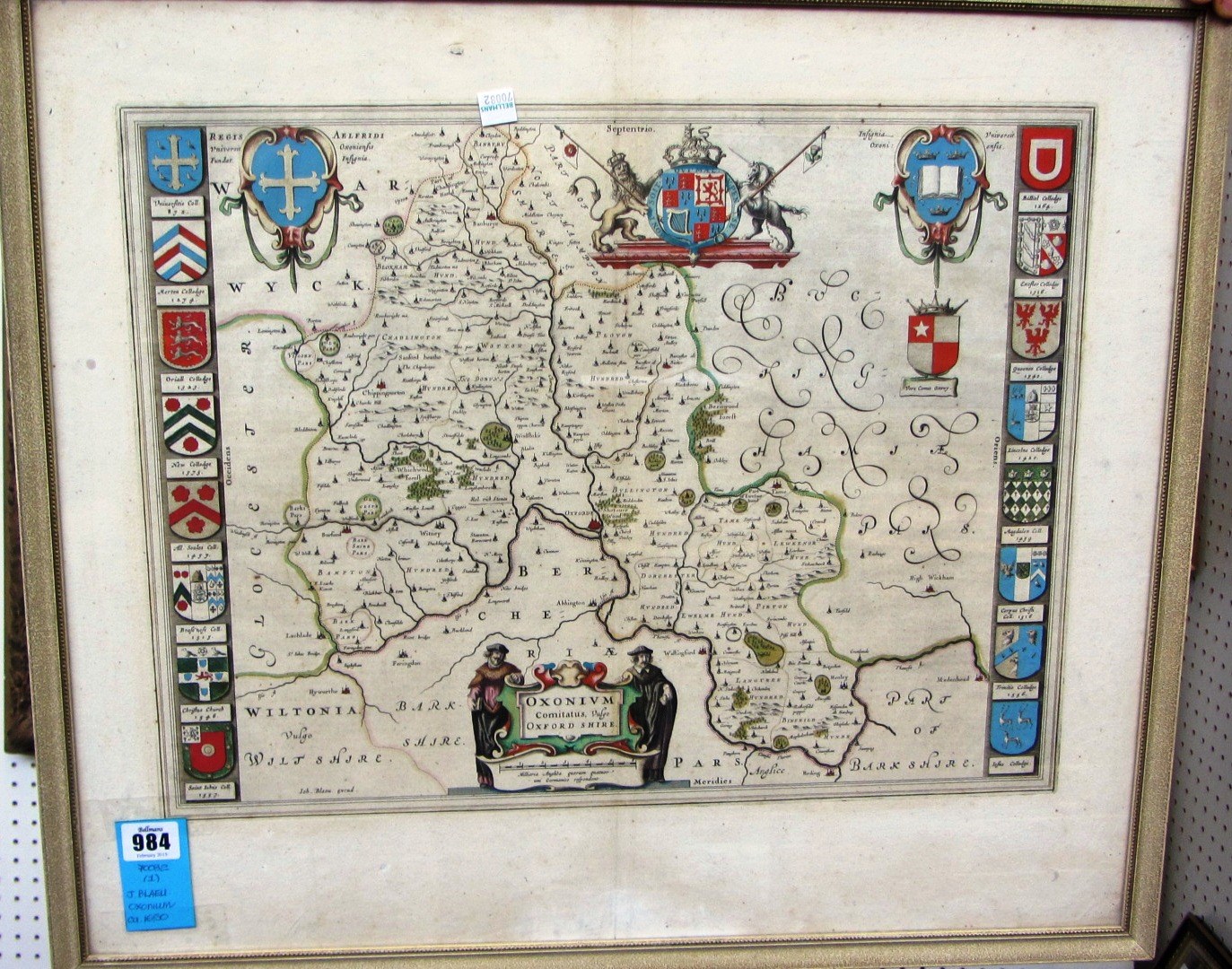 Appraisal: J BLAEU Oxonium hand-coloured x cms within mount engraved university