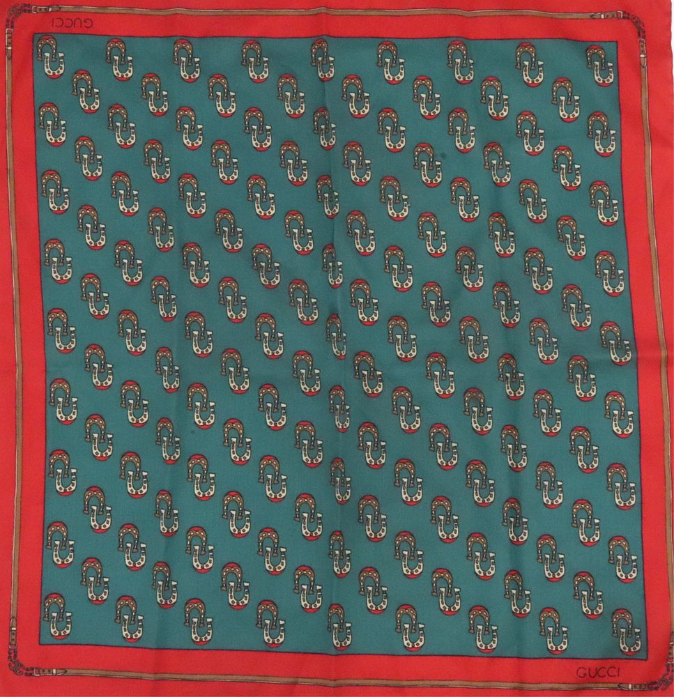 Appraisal: Gucci Silk Scarf - Horseshoes A vintage silk scarf from