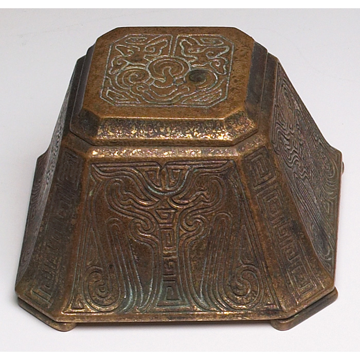 Appraisal: Tiffany Studios inkwell bronze Chinese pattern in an original gold