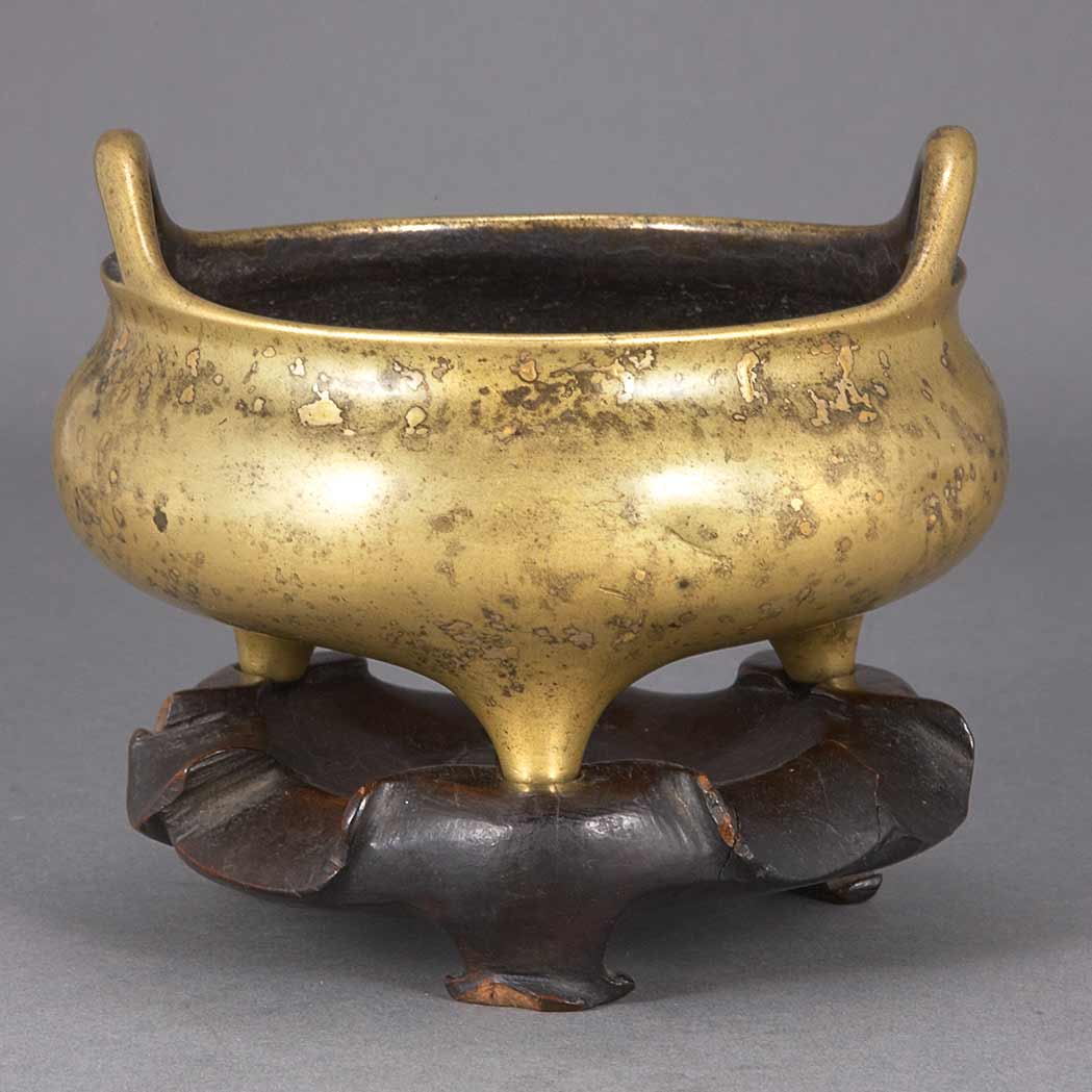 Appraisal: Chinese Bronze Censer th Century Of ovoid form rising from