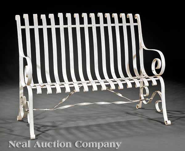 Appraisal: An Antique American Wrought Iron Garden Bench scrolled strapwork back