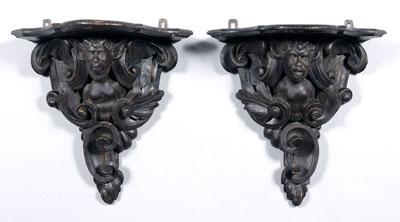 Appraisal: Pair carved wood brackets carved as winged satyrs or devils