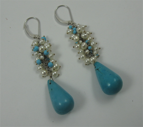 Appraisal: PAIR OF TURQUOISE AND SEED PEARL EARRINGS each set with