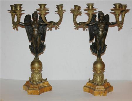 Appraisal: Pair of Empire Style Gilt and Patinated-Metal Four-Light Sconces Estimate