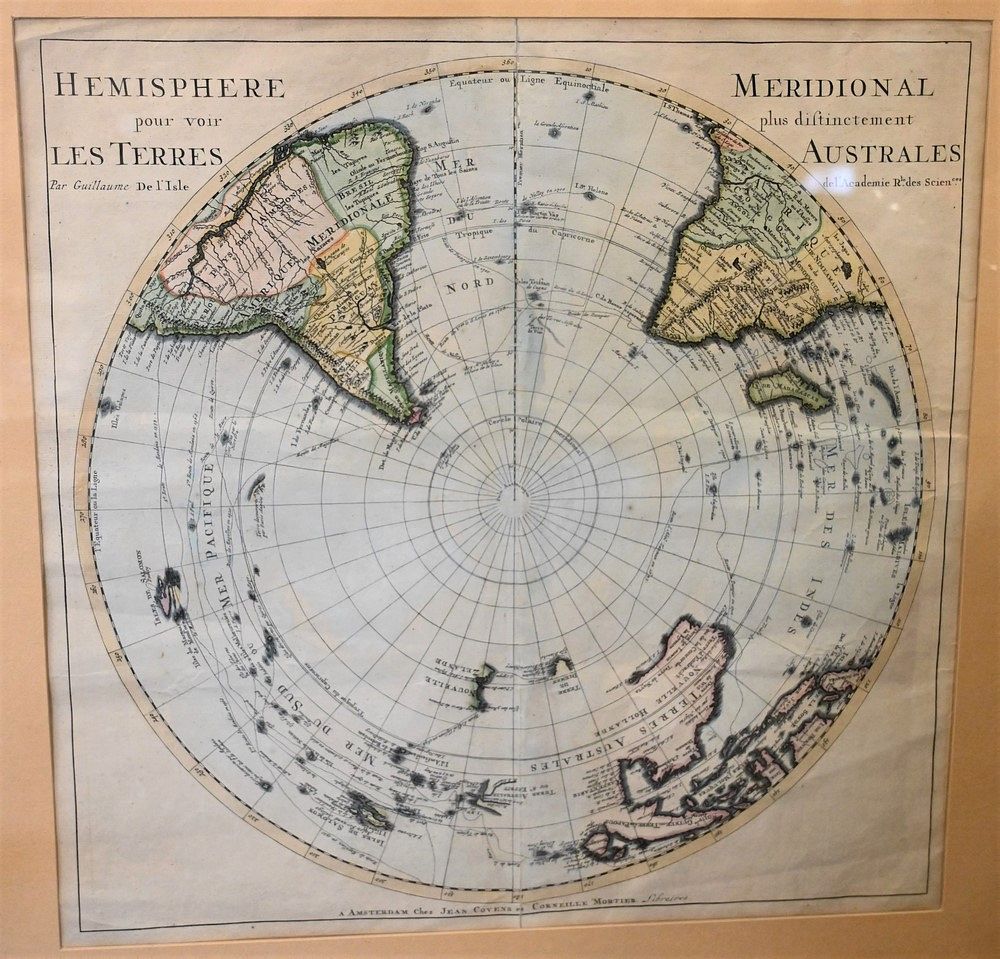 Appraisal: Guillaume de L'Isle Hemisphere Meridional engraving on paper with hand