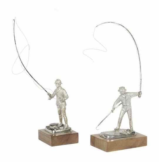 Appraisal: Two silver limited edition models of fly fishermen maker's marks