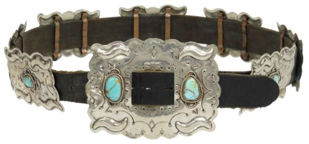 Appraisal: Native American silver content unknown concho belt likely Navajo seven