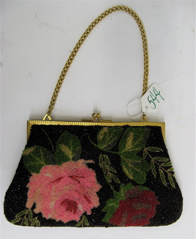 Appraisal: FRENCH BEADED EVENING PURSE rose and deep red floral with