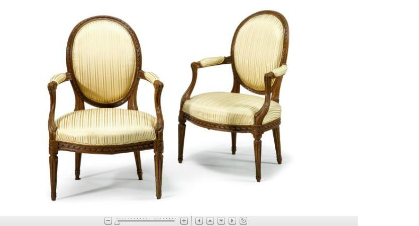 Appraisal: Pair of Louis XVI carved walnut fauteuils late th century