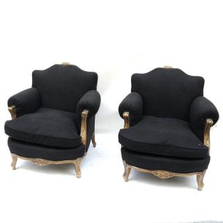 Appraisal: Pair of Louis XV Style Clubchairs Pair of Louis XV