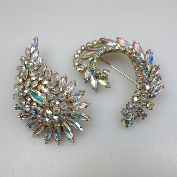 Appraisal: Two Sherman Gold Tone Metal Brooches set with aurora borealis