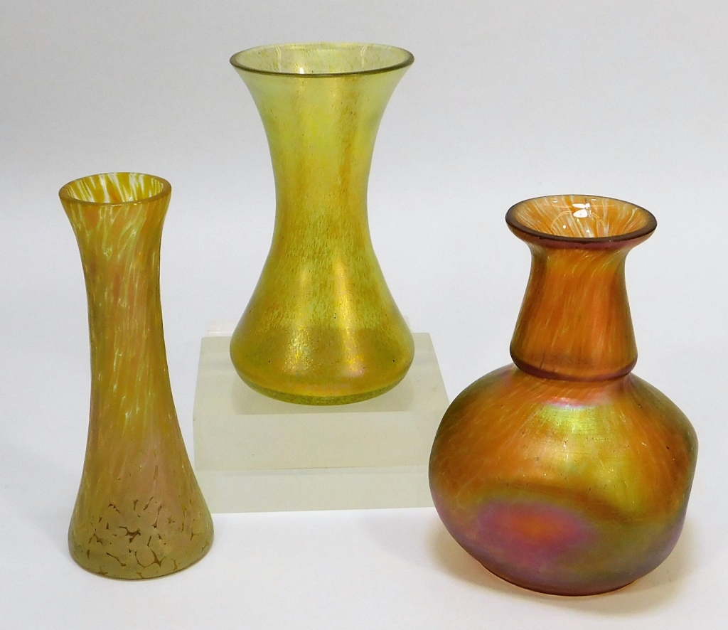 Appraisal: YELLOW AND ORANGE BOHEMIAN ART GLASS VASES Bohemia th CenturyLot