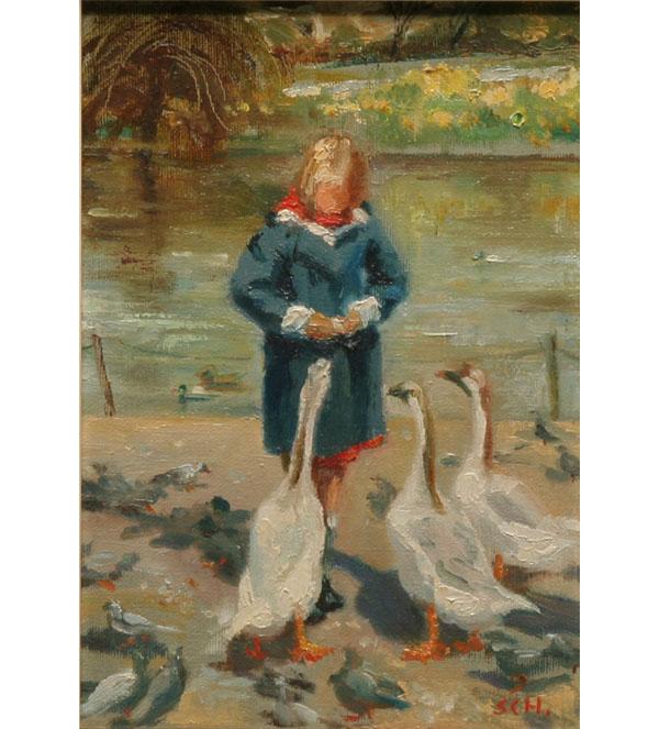 Appraisal: Sarah Cecilia Harrison British - girl feeding geese in Regent's