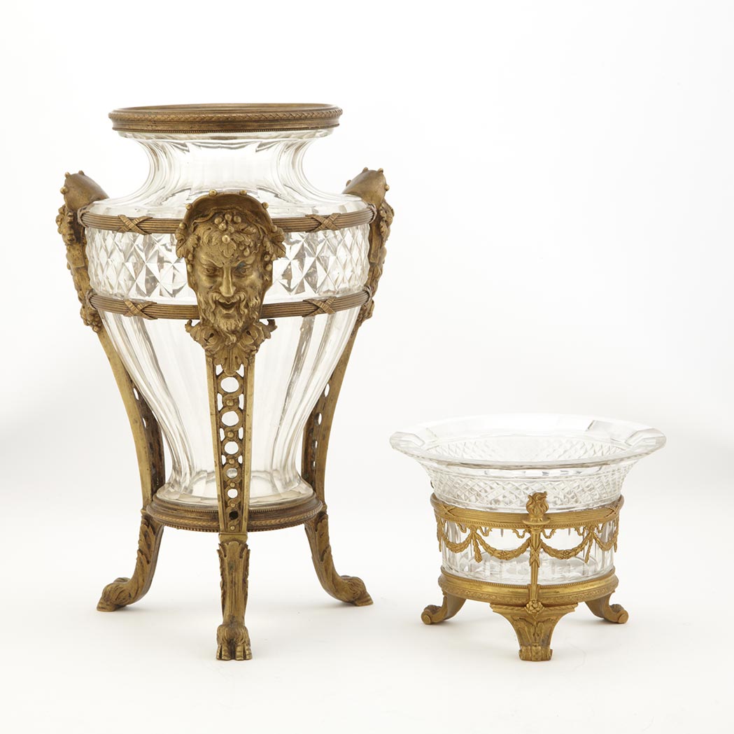 Appraisal: Two Empire Style Gilt-Bronze and Cut Glass Articles Comprising a