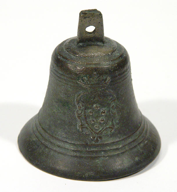 Appraisal: th Century small bronze bell moulded with a coat of