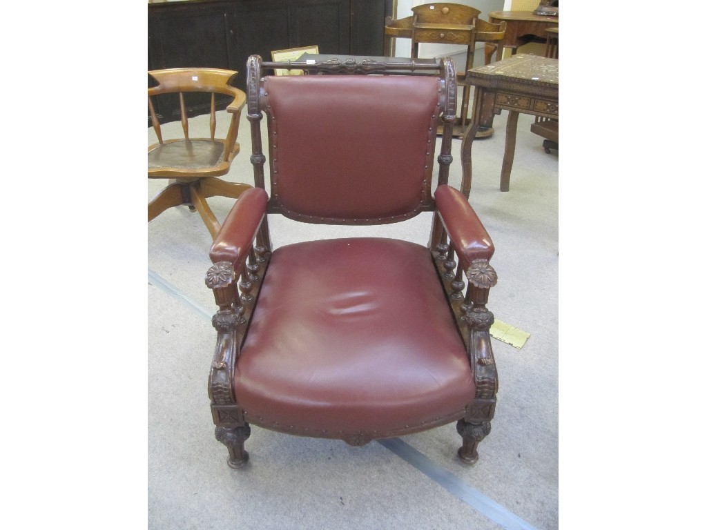 Appraisal: Victorian leather upholstered parlour armchair