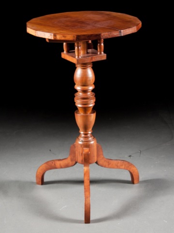 Appraisal: Federal cherry bird cage candlestand early th century shaped faceted