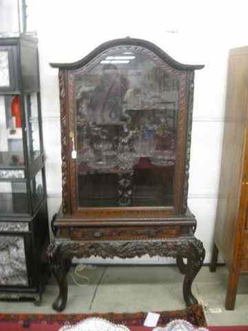 Appraisal: Chinese Carved Display Cabinet on Stand elaborate florals arch top