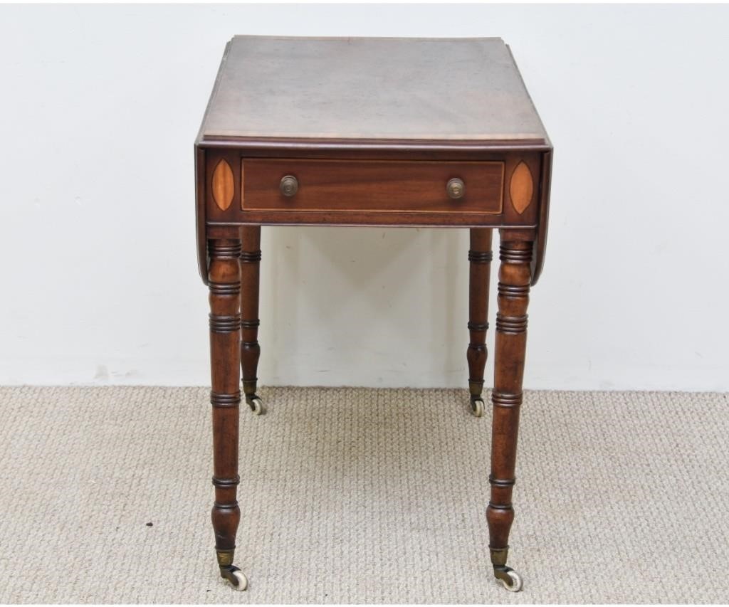 Appraisal: English mahogany Pembroke table with banding and inlay front and