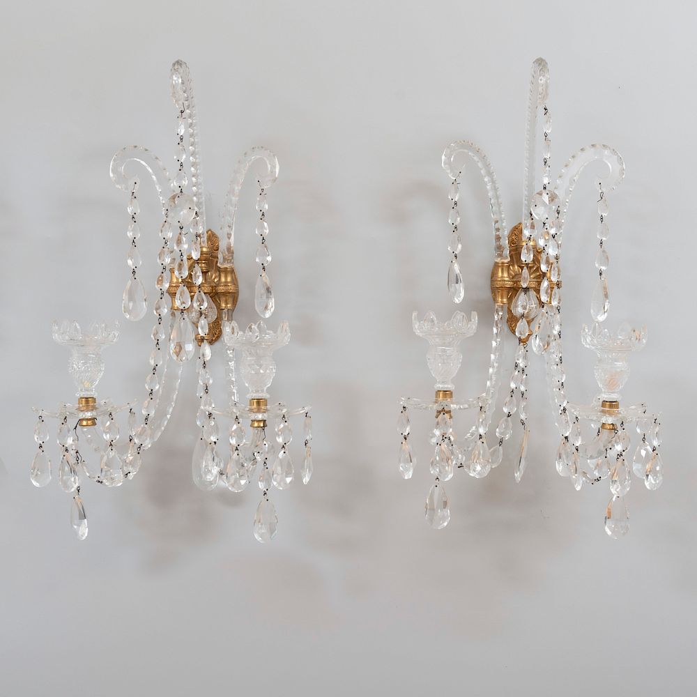 Appraisal: Pair of English Cut Glass and Lacquered Brass Two-Light Wall