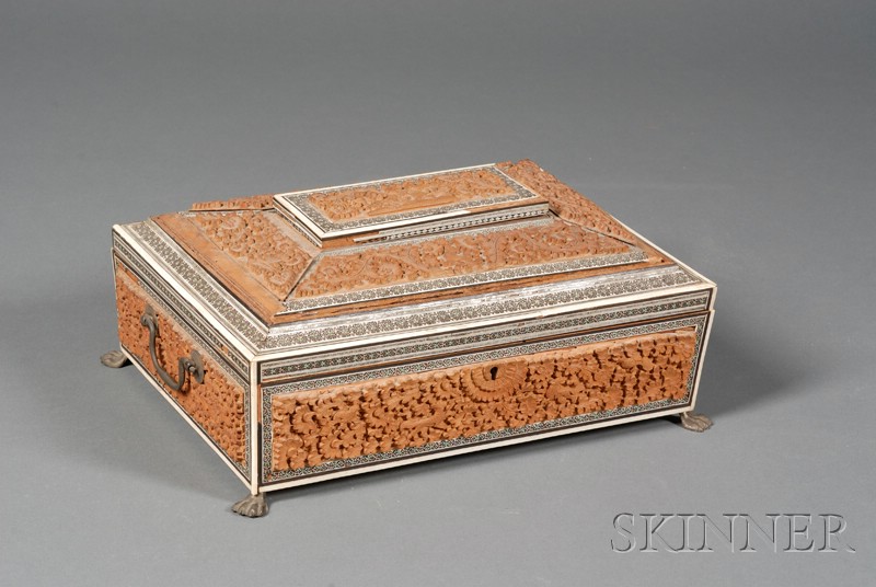 Appraisal: Anglo-Indian Sandalwood and Inlay Sewing Box late th century rectangular