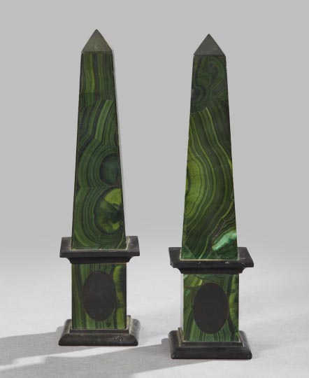 Appraisal: Pair of Napoleon III Malachite and Black Slate Obelisks third