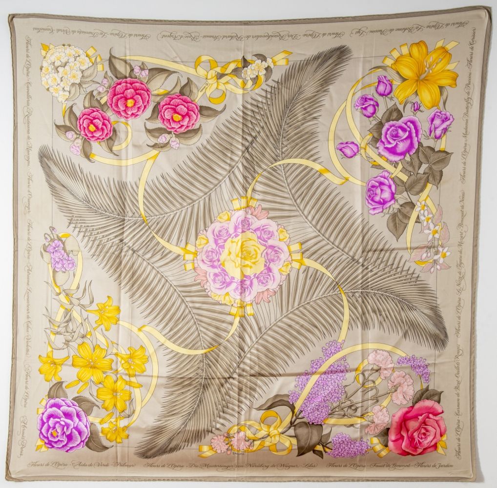 Appraisal: HERMES FLEURS DE L'OPERA SILK SCARF Hermes silk scarf Fleurs