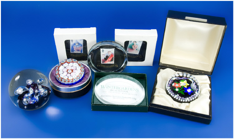 Appraisal: Collection Of Glass Paperweights Comprising A Scottish Millefiore Paperweight Marked