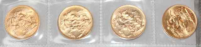 Appraisal: FOUR GEORGE V GOLD SOVEREIGNS X and X