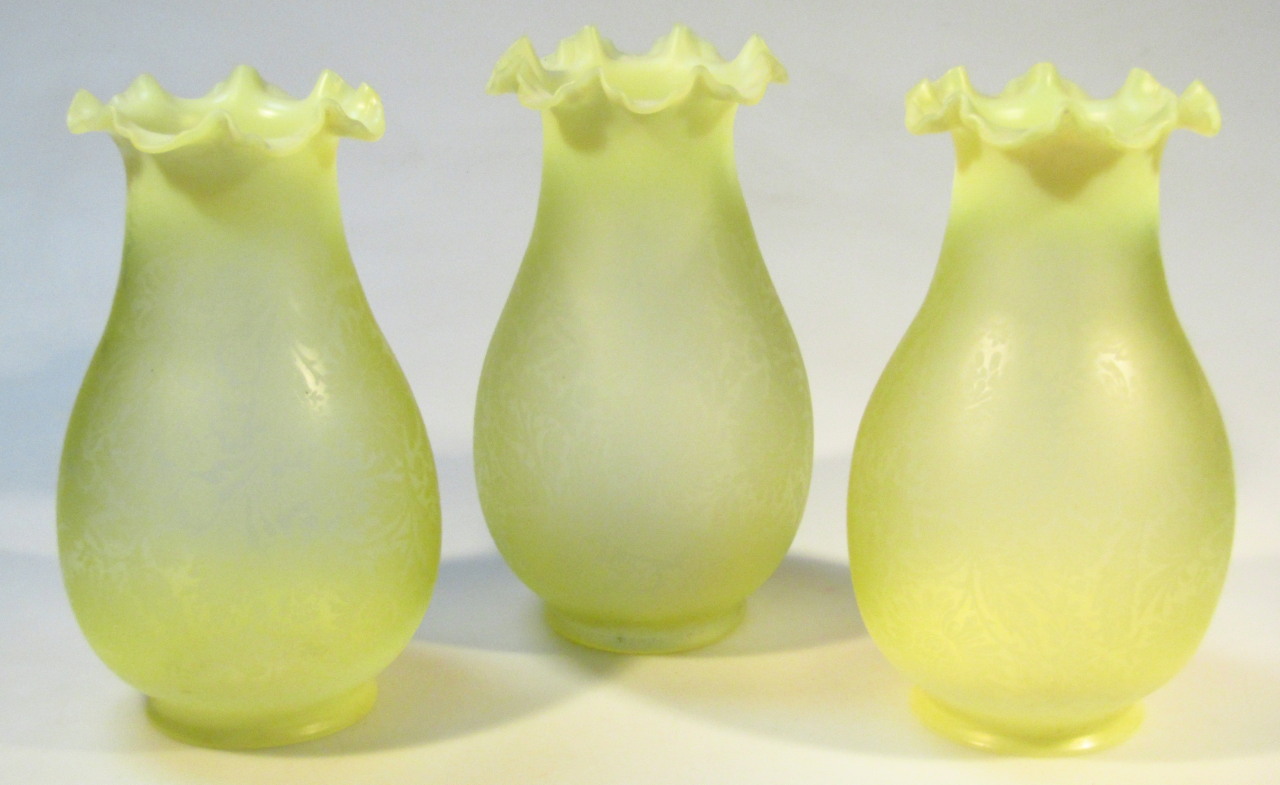 Appraisal: A set of three early thC yellow and etched glass