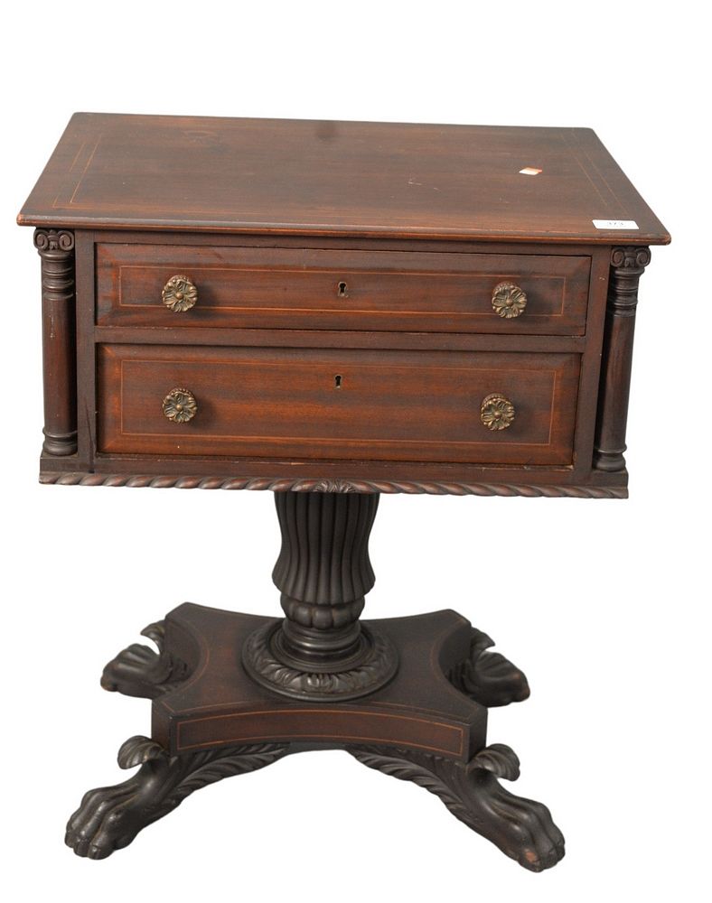 Appraisal: Mahogany Two Drawer Work Table having paw feet height inches