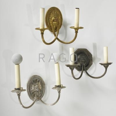 Appraisal: TRADITIONAL LIGHTING Six pieces th c three glass globe fixtures